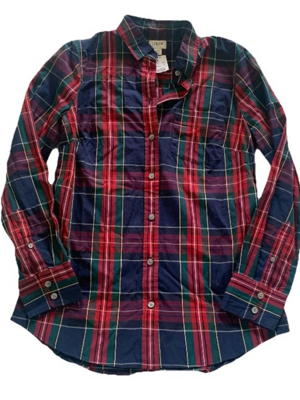 J. Crew Tartan Plaid Shirt Button Up Cotton XS Christmas Holiday Long Sleeve NEW
